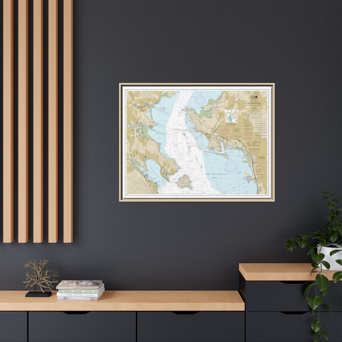 Chart 18653 San Francisco Bay-Angel Island to Point San Pedro - NOAA Nautical Chart Floating Frame Canvas | 32" x 24" | 40" x 30" - Natural context-2