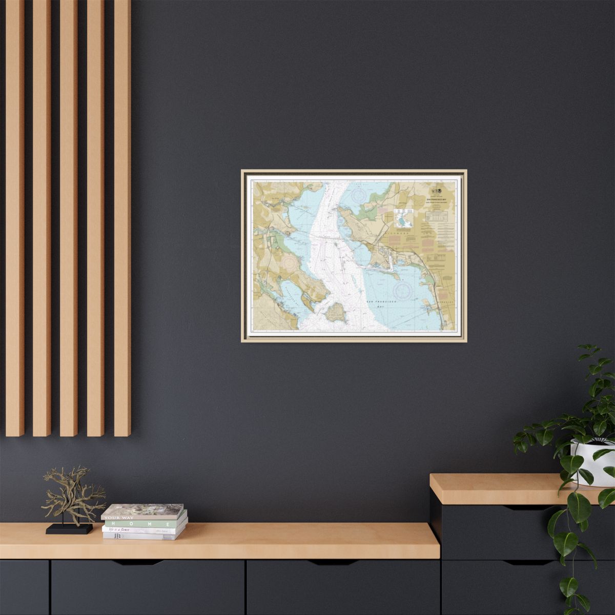 Chart 18653 San Francisco Bay-Angel Island to Point San Pedro - NOAA Nautical Chart Floating Frame Canvas | 32" x 24" | 40" x 30" - Natural context-2