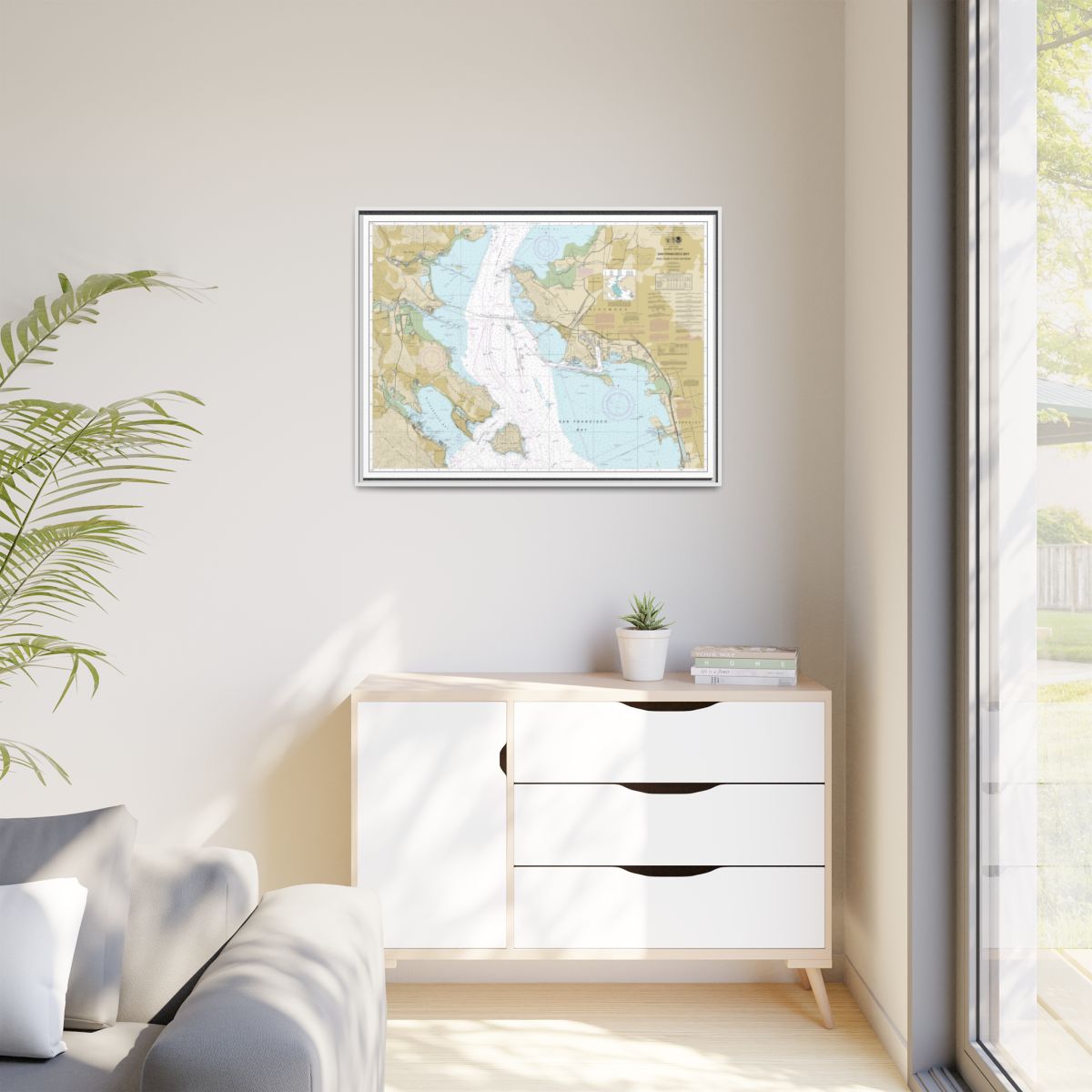 Chart 18653 San Francisco Bay-Angel Island to Point San Pedro - NOAA Nautical Chart Floating Frame Canvas | 32" x 24" | 40" x 30" - White context-1