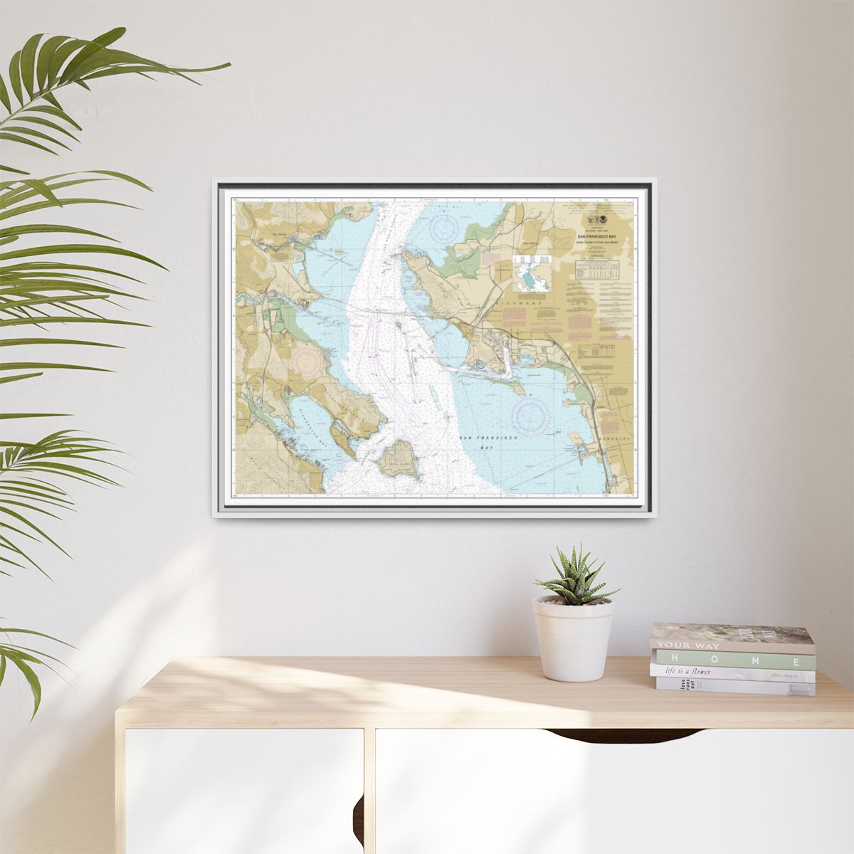 Chart 18653 San Francisco Bay-Angel Island to Point San Pedro - NOAA Nautical Chart Floating Frame Canvas | 32" x 24" | 40" x 30" - White context-1
