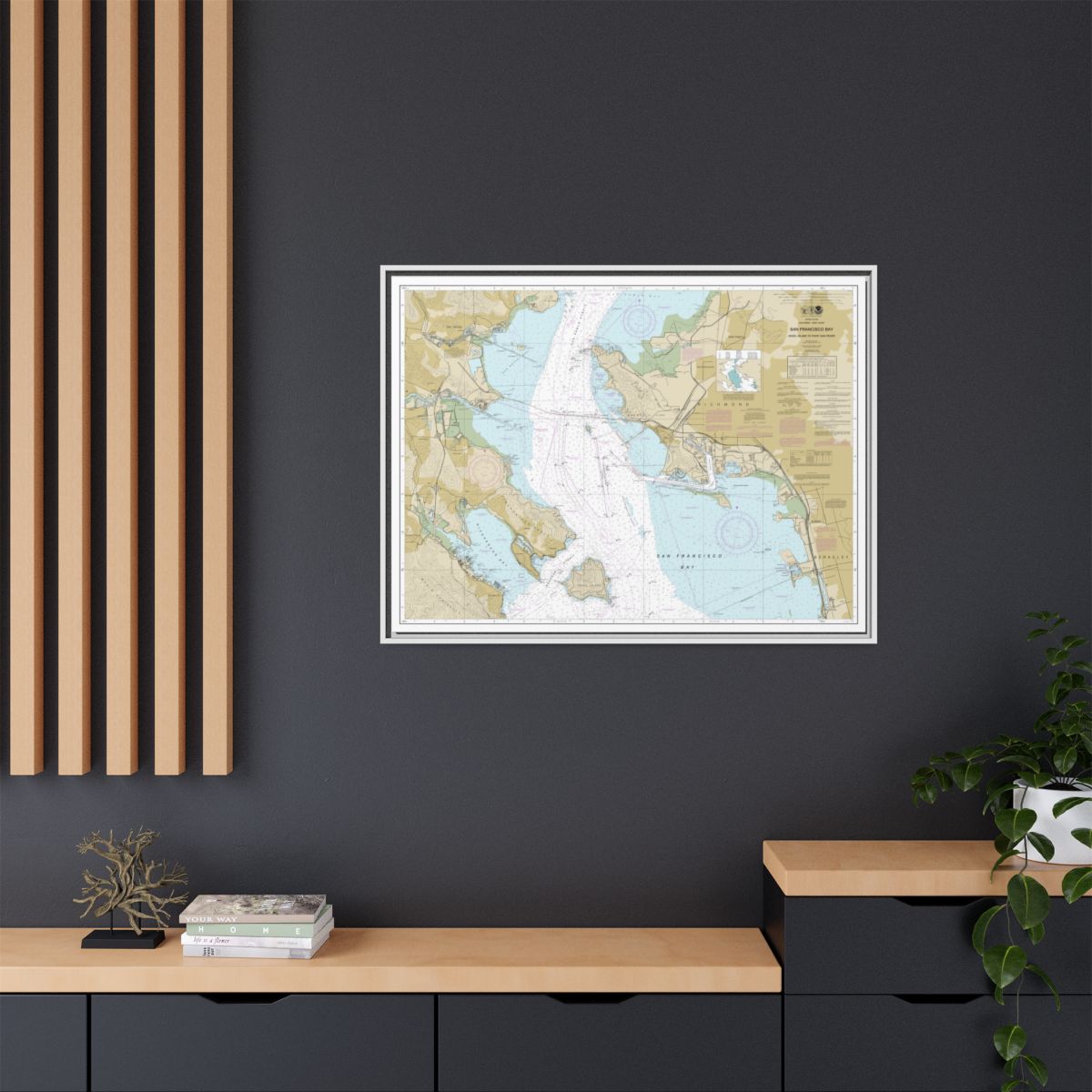 Chart 18653 San Francisco Bay-Angel Island to Point San Pedro - NOAA Nautical Chart Floating Frame Canvas | 32" x 24" | 40" x 30" - White context-2