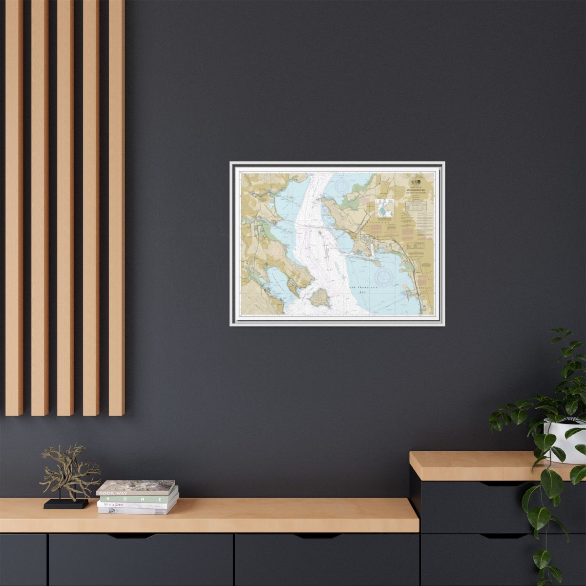 Chart 18653 San Francisco Bay-Angel Island to Point San Pedro - NOAA Nautical Chart Floating Frame Canvas | 32" x 24" | 40" x 30" - White context-2