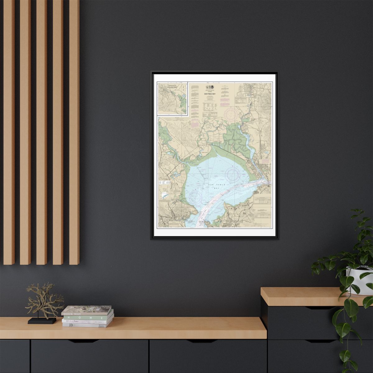 Chart 18654 San Pablo Bay - NOAA Nautical Chart Floating Frame Canvas | 24" x 32" | 30" x 40" - Black context-2