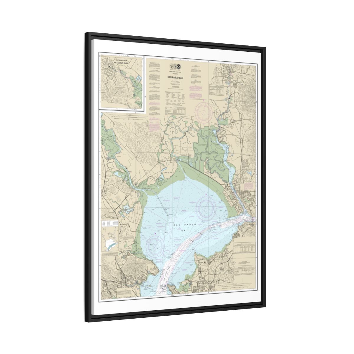 Chart 18654 San Pablo Bay - NOAA Nautical Chart Floating Frame Canvas | 24" x 32" | 30" x 40" - Black side