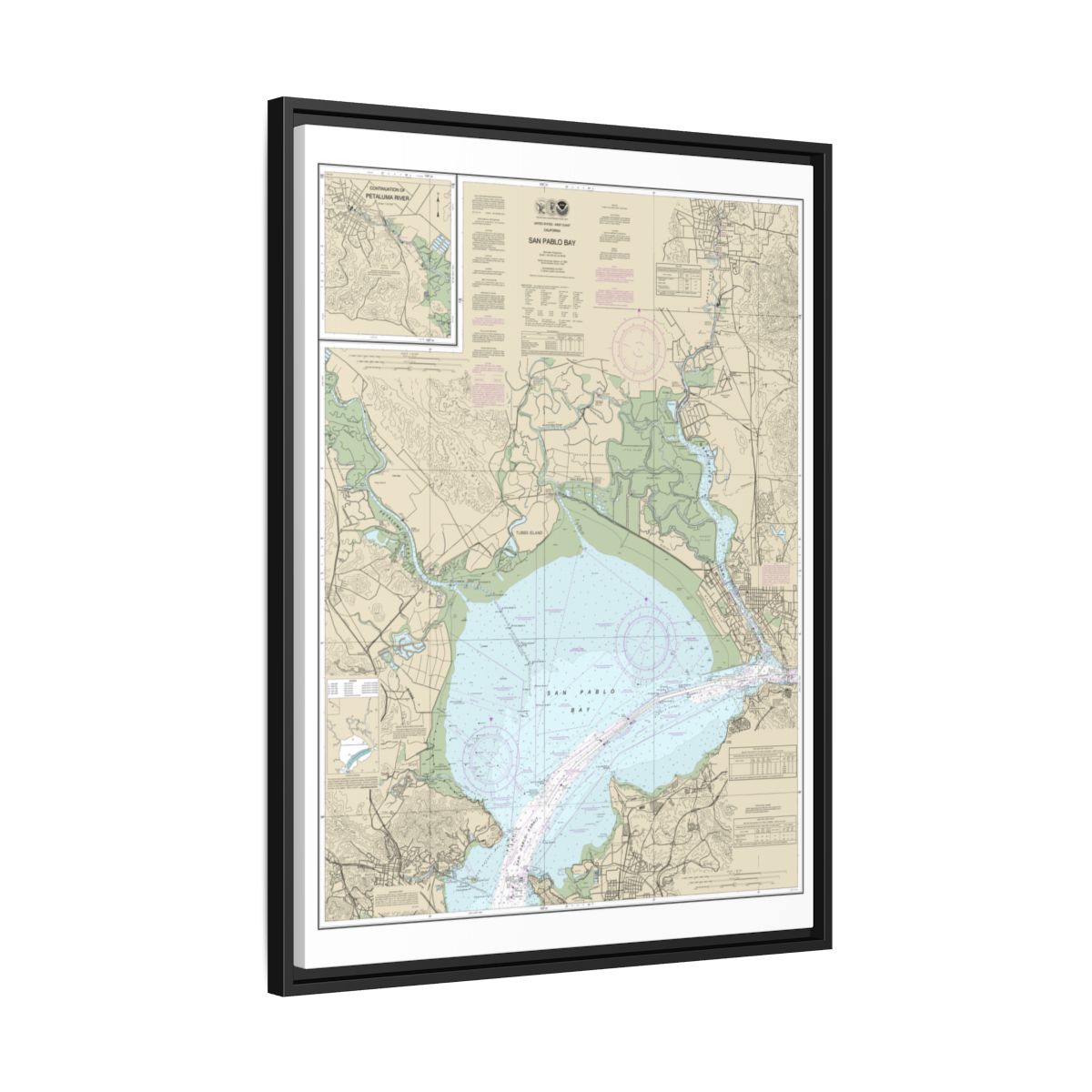 Chart 18654 San Pablo Bay - NOAA Nautical Chart Floating Frame Canvas | 24" x 32" | 30" x 40" - Black side