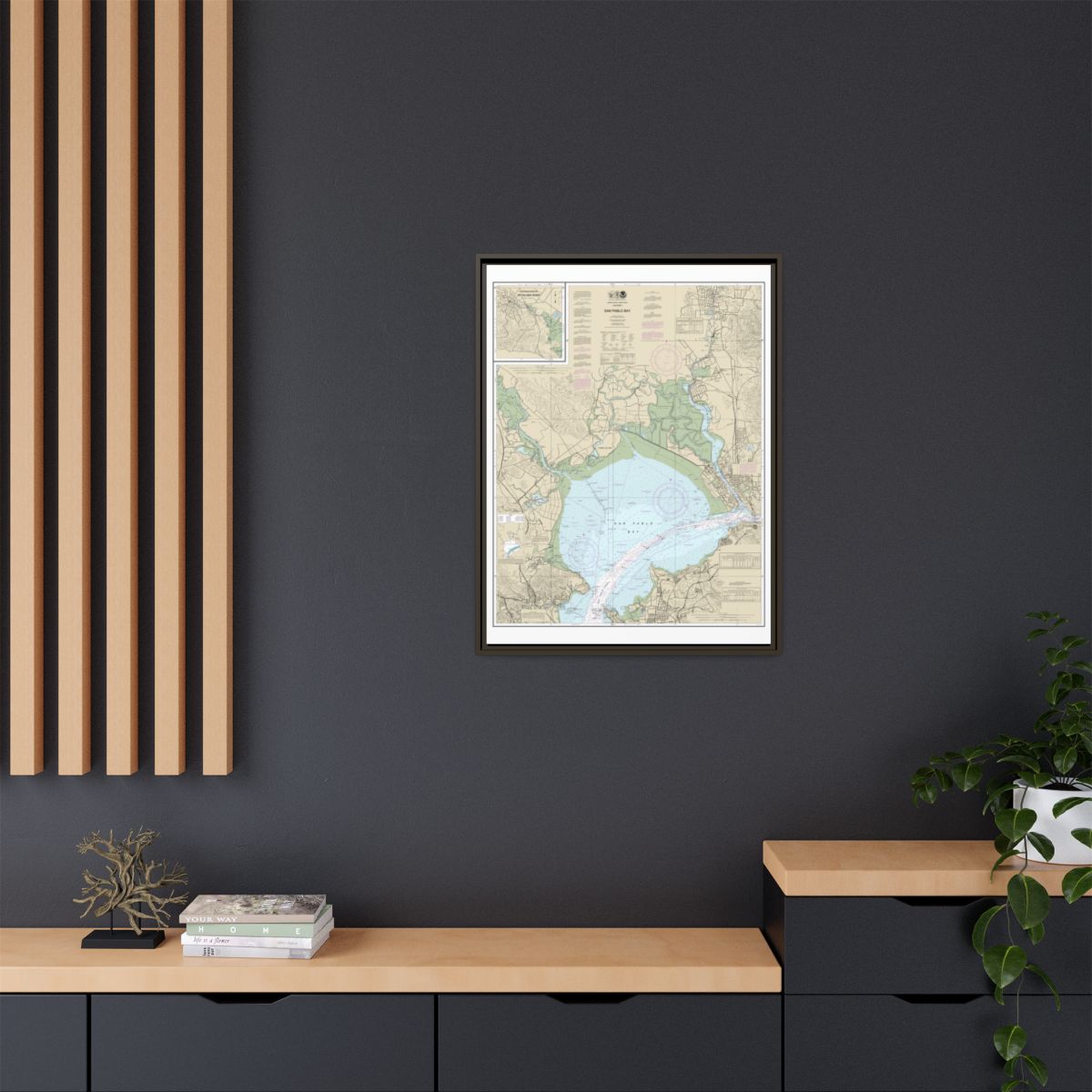 Chart 18654 San Pablo Bay - NOAA Nautical Chart Floating Frame Canvas | 24" x 32" | 30" x 40" - Espresso context-2