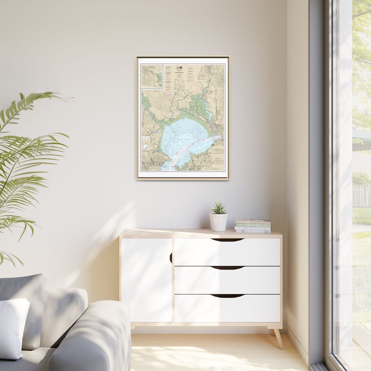 Chart 18654 San Pablo Bay - NOAA Nautical Chart Floating Frame Canvas | 24" x 32" | 30" x 40" - Natural context-1
