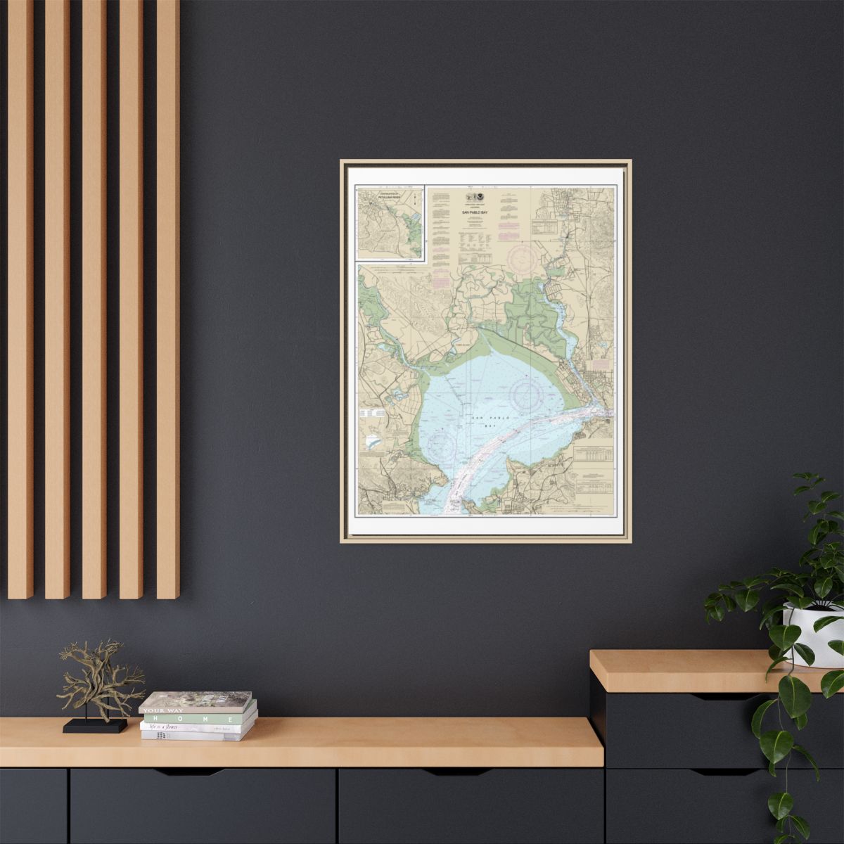 Chart 18654 San Pablo Bay - NOAA Nautical Chart Floating Frame Canvas | 24" x 32" | 30" x 40" - Natural context-2
