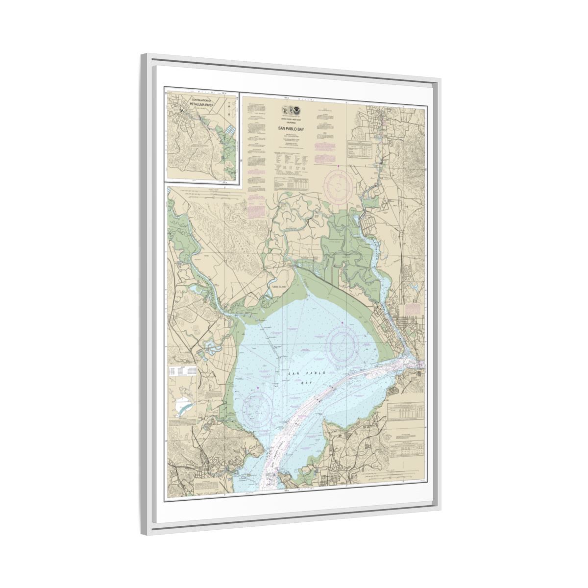 Chart 18654 San Pablo Bay - NOAA Nautical Chart Floating Frame Canvas | 24" x 32" | 30" x 40" - White side