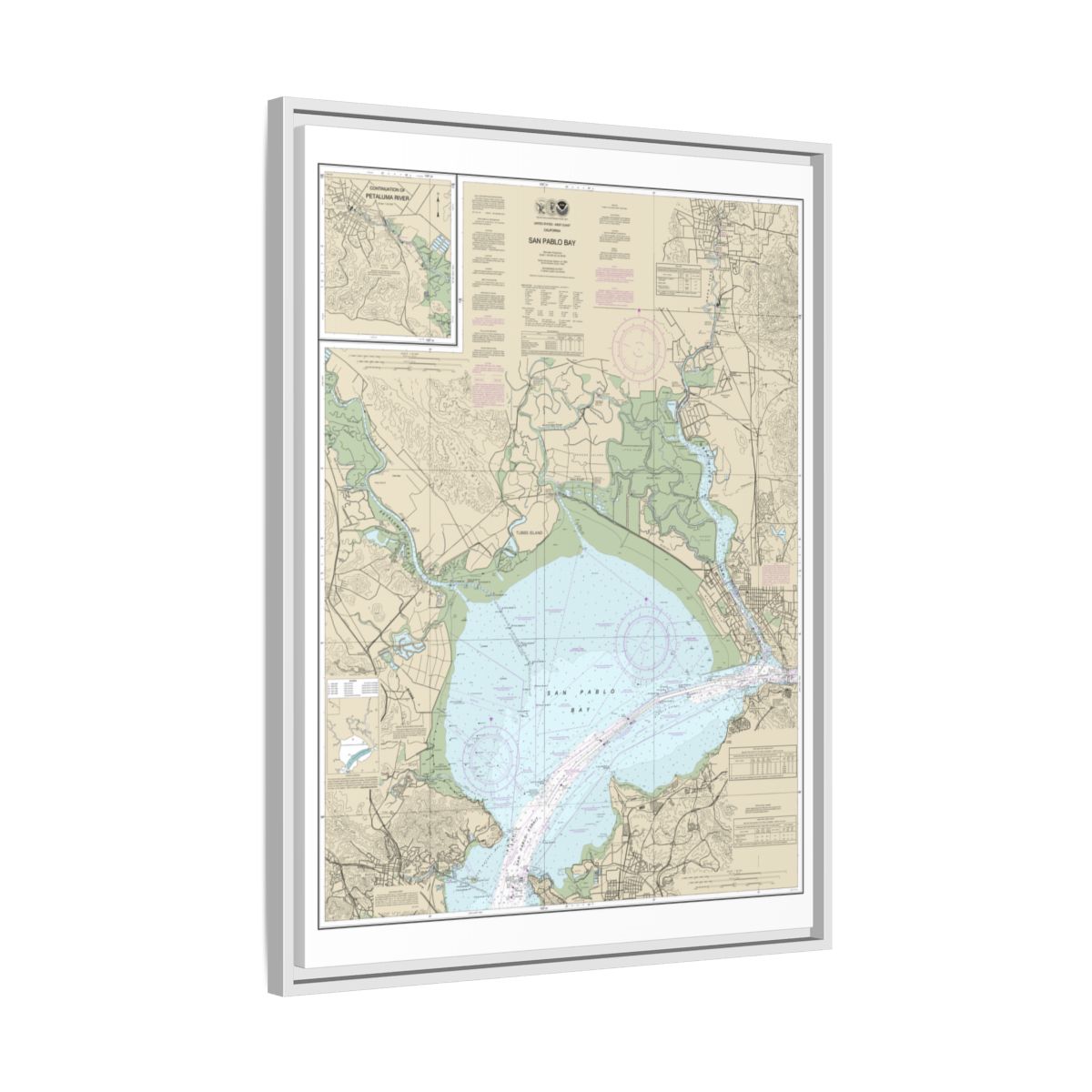 Chart 18654 San Pablo Bay - NOAA Nautical Chart Floating Frame Canvas | 24" x 32" | 30" x 40" - White side