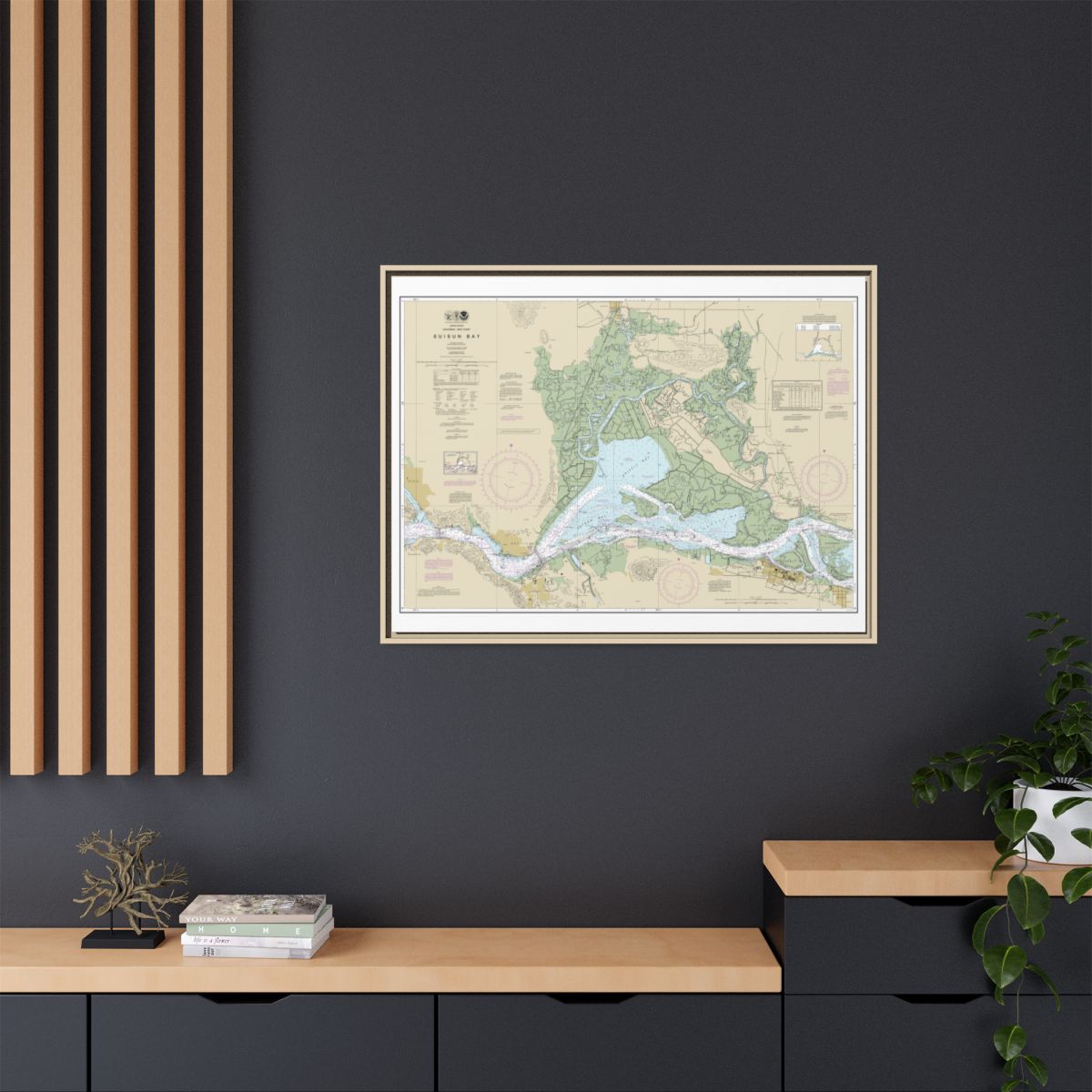 Chart 18656 Suisun Bay - NOAA Nautical Chart Floating Frame Canvas | 32" x 24" | 40" x 30" - Natural context-2