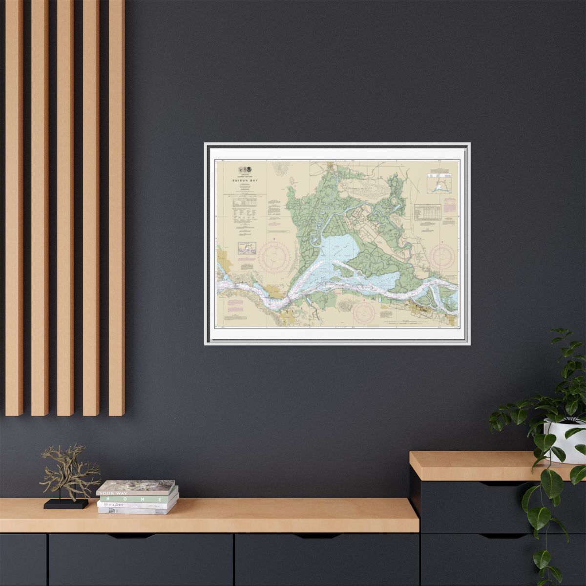 Chart 18656 Suisun Bay - NOAA Nautical Chart Floating Frame Canvas | 32" x 24" | 40" x 30" - White context-2