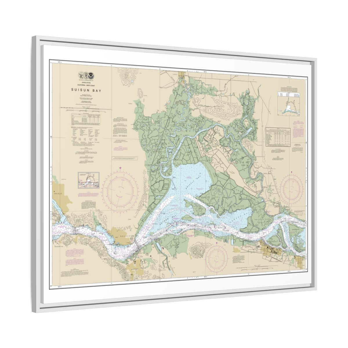 Chart 18656 Suisun Bay - NOAA Nautical Chart Floating Frame Canvas | 32" x 24" | 40" x 30" - White side