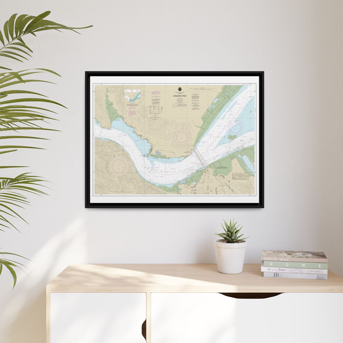 Chart 18657 Carquinez Strait - NOAA Nautical Chart Floating Frame Canvas | 32" x 24" | 40" x 30" - Black context-1