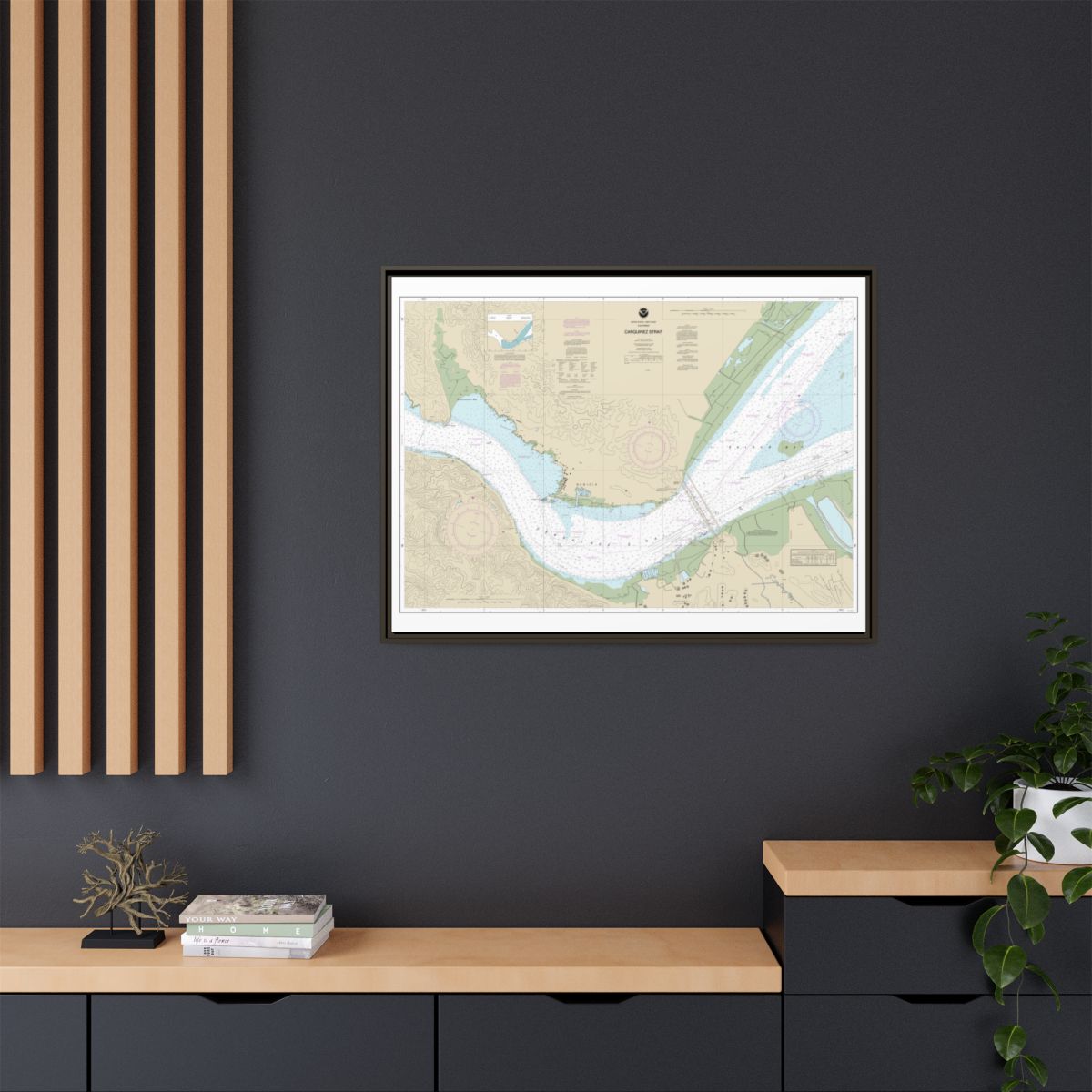 Chart 18657 Carquinez Strait - NOAA Nautical Chart Floating Frame Canvas | 32" x 24" | 40" x 30" - Espresso context-2