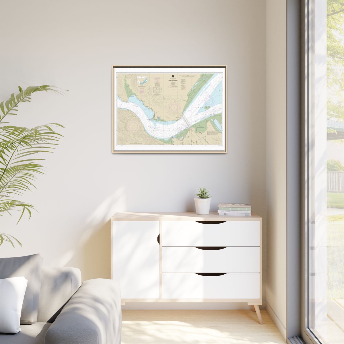 Chart 18657 Carquinez Strait - NOAA Nautical Chart Floating Frame Canvas | 32" x 24" | 40" x 30" - Natural context-1