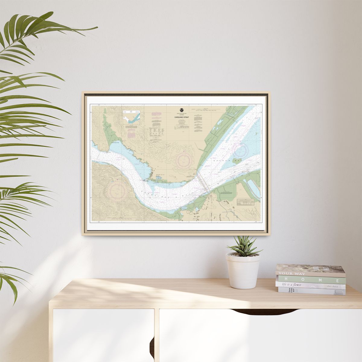 Chart 18657 Carquinez Strait - NOAA Nautical Chart Floating Frame Canvas | 32" x 24" | 40" x 30" - Natural context-1