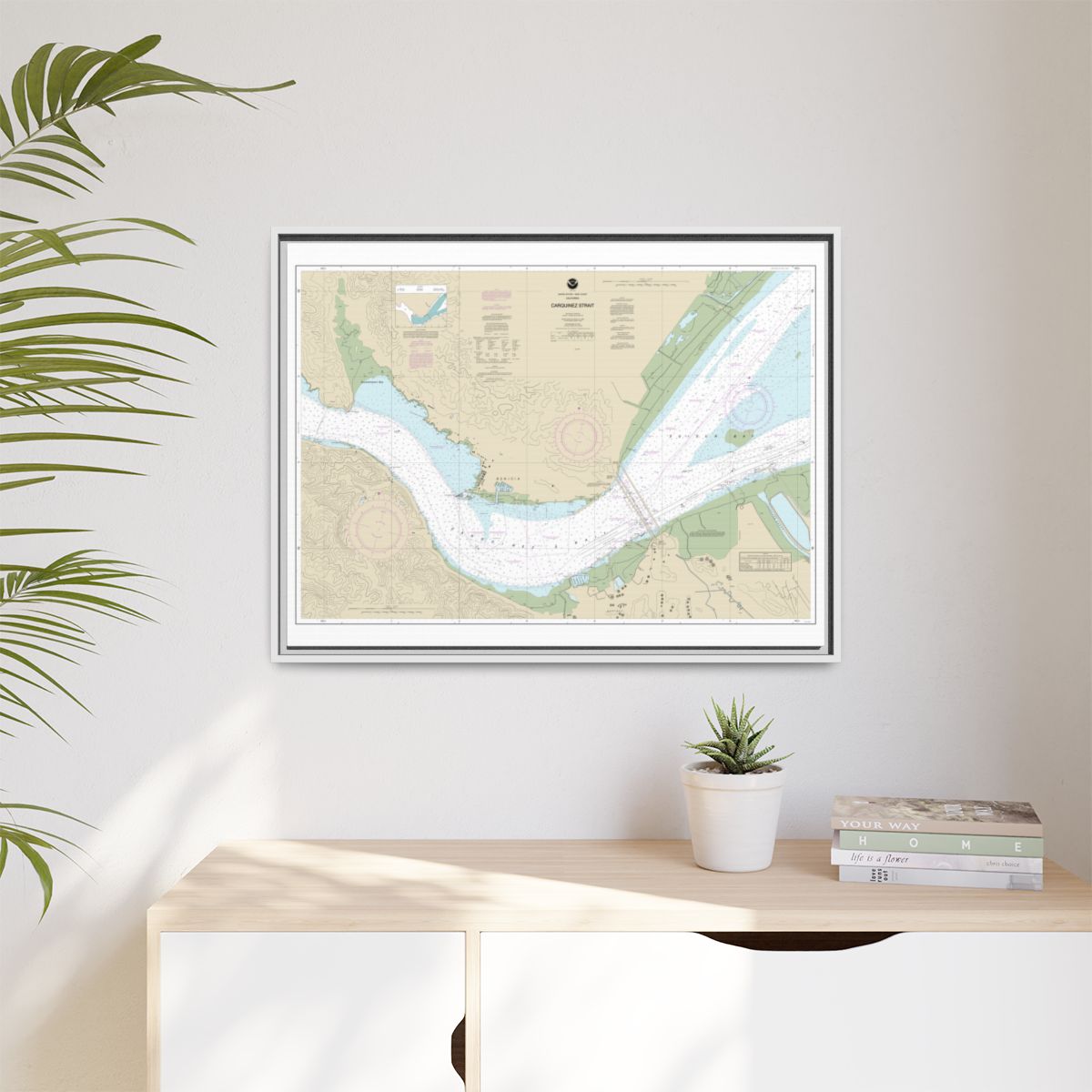 Chart 18657 Carquinez Strait - NOAA Nautical Chart Floating Frame Canvas | 32" x 24" | 40" x 30" - White context-1