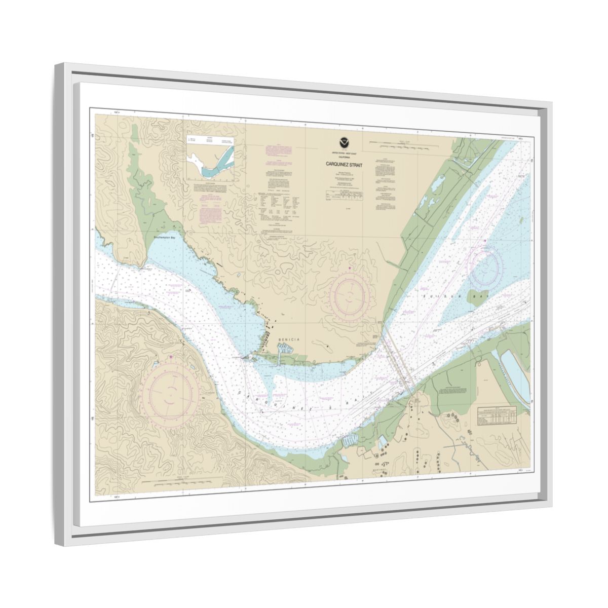 Chart 18657 Carquinez Strait - NOAA Nautical Chart Floating Frame Canvas | 32" x 24" | 40" x 30" - White side