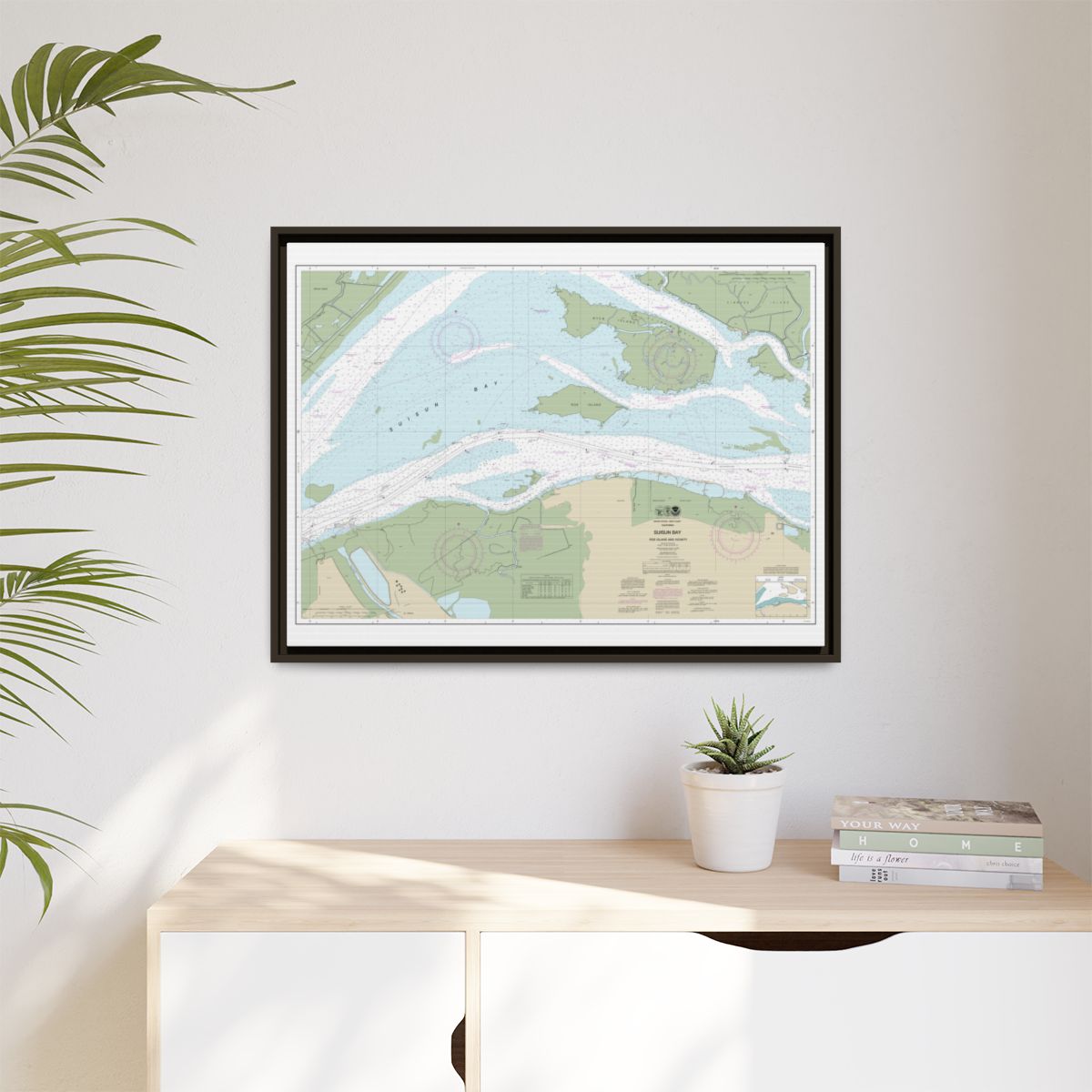 Chart 18658 SUISUN BAY-Roe Island and vicinity - NOAA Nautical Chart Floating Frame Canvas | 32" x 24" | 40" x 30" - Espresso context-1