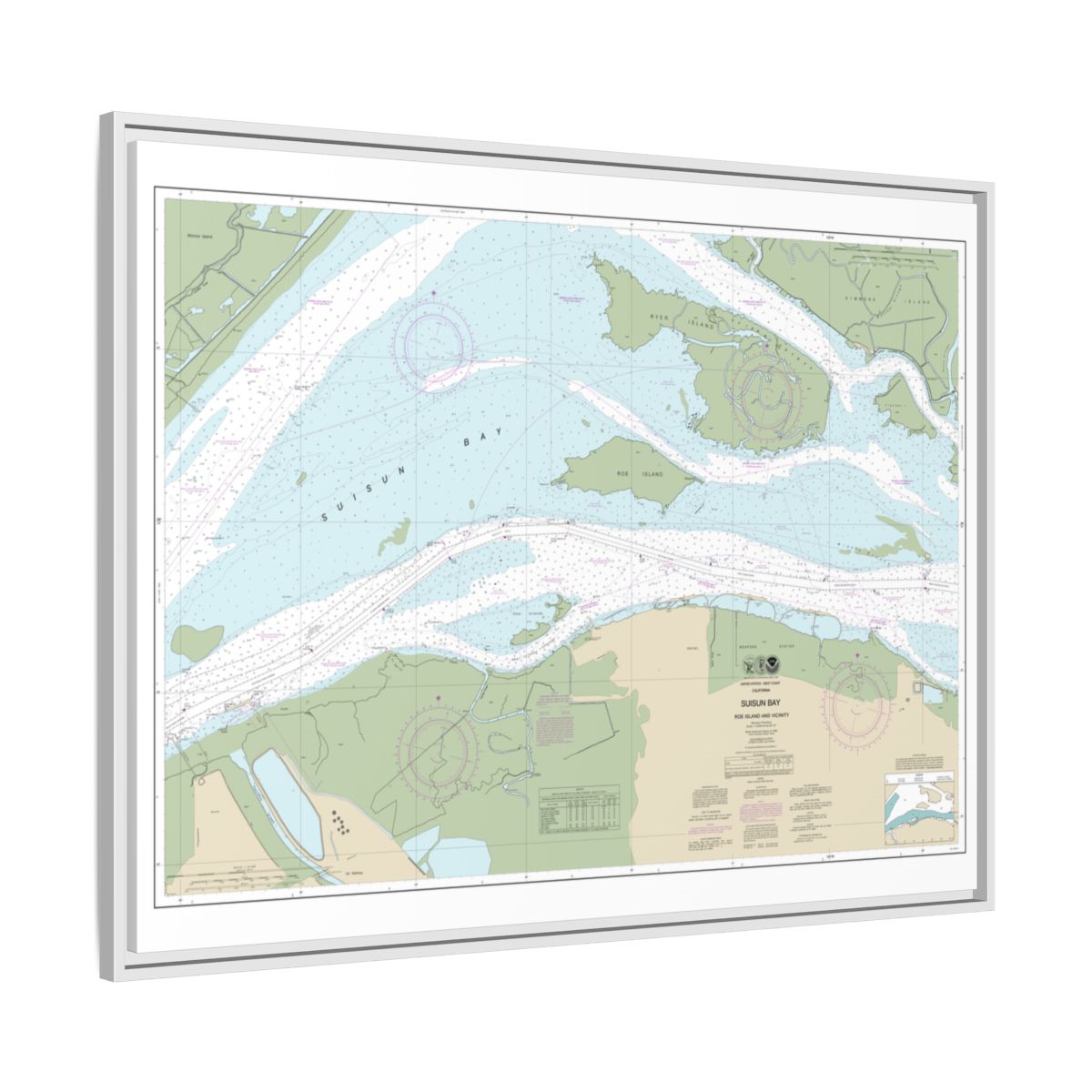 Chart 18658 SUISUN BAY-Roe Island and vicinity - NOAA Nautical Chart Floating Frame Canvas | 32" x 24" | 40" x 30" - White side