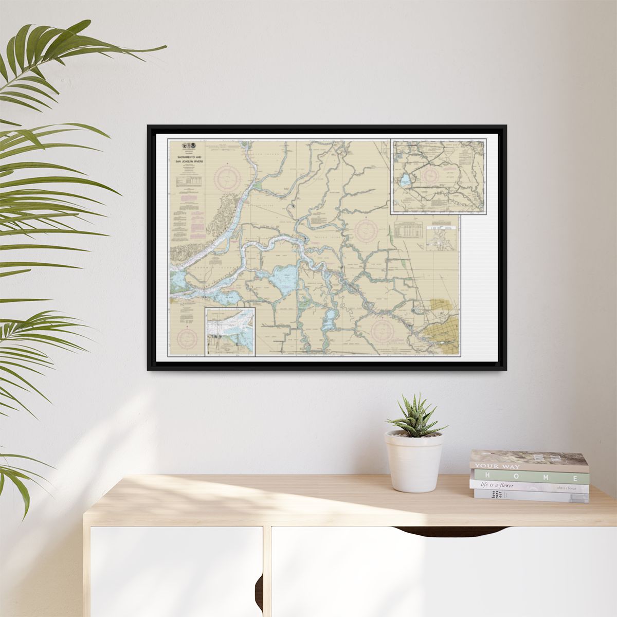 Chart 18661 Sacramento and San Joaquin Rivers Old River, Middle River and San Joaquin River extension;Sherman Island - NOAA Nautical Chart Floating Frame Canvas | 30" x 20" | 36" x 24" | 48" x 32" - Black context-1