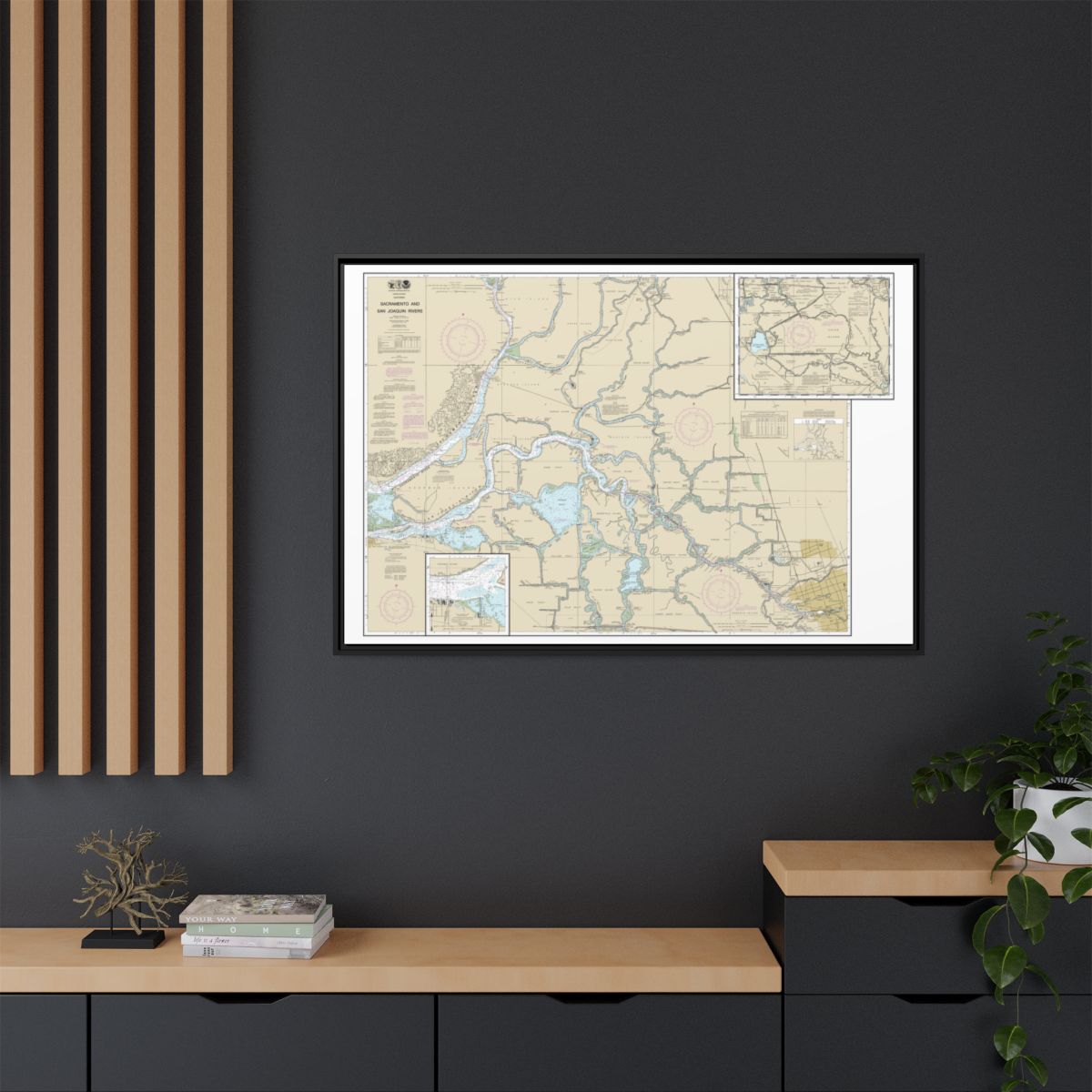 Chart 18661 Sacramento and San Joaquin Rivers Old River, Middle River and San Joaquin River extension;Sherman Island - NOAA Nautical Chart Floating Frame Canvas | 30" x 20" | 36" x 24" | 48" x 32" - Black context-2