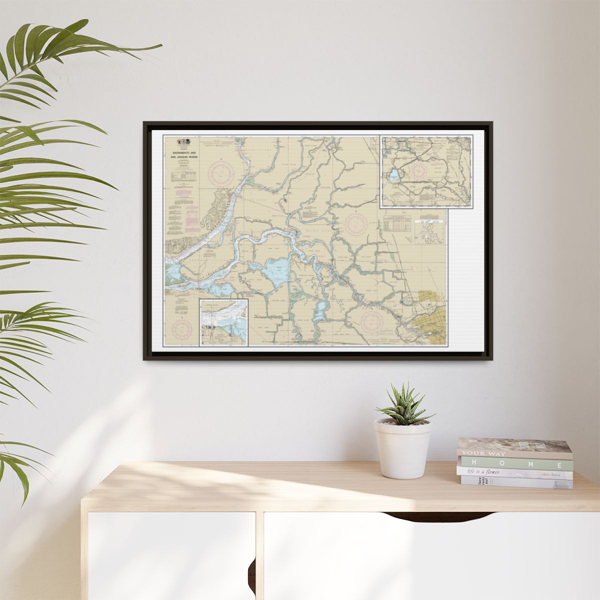 Chart 18661 Sacramento and San Joaquin Rivers Old River, Middle River and San Joaquin River extension;Sherman Island - NOAA Nautical Chart Floating Frame Canvas | 30" x 20" | 36" x 24" | 48" x 32" - Espresso context-1