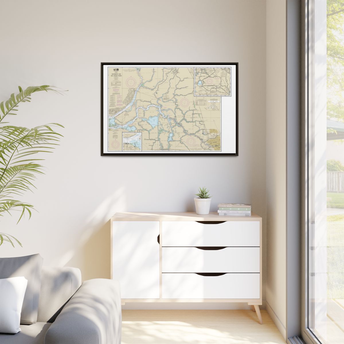 Chart 18661 Sacramento and San Joaquin Rivers Old River, Middle River and San Joaquin River extension;Sherman Island - NOAA Nautical Chart Floating Frame Canvas | 30" x 20" | 36" x 24" | 48" x 32" - Espresso context-1