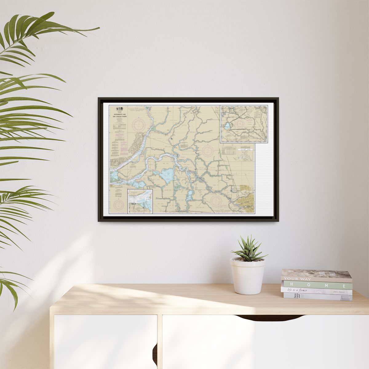 Chart 18661 Sacramento and San Joaquin Rivers Old River, Middle River and San Joaquin River extension;Sherman Island - NOAA Nautical Chart Floating Frame Canvas | 30" x 20" | 36" x 24" | 48" x 32" - Espresso context-1