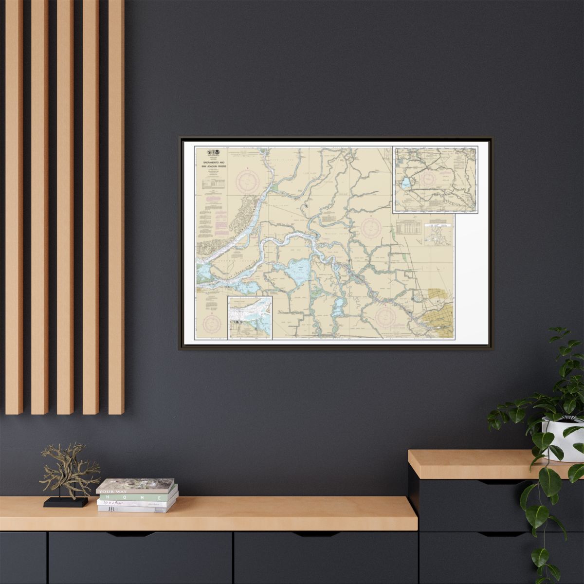 Chart 18661 Sacramento and San Joaquin Rivers Old River, Middle River and San Joaquin River extension;Sherman Island - NOAA Nautical Chart Floating Frame Canvas | 30" x 20" | 36" x 24" | 48" x 32" - Espresso context-2