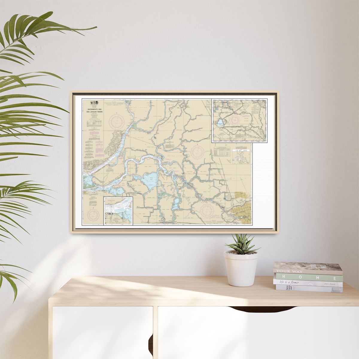 Chart 18661 Sacramento and San Joaquin Rivers Old River, Middle River and San Joaquin River extension;Sherman Island - NOAA Nautical Chart Floating Frame Canvas | 30" x 20" | 36" x 24" | 48" x 32" - Natural context-1