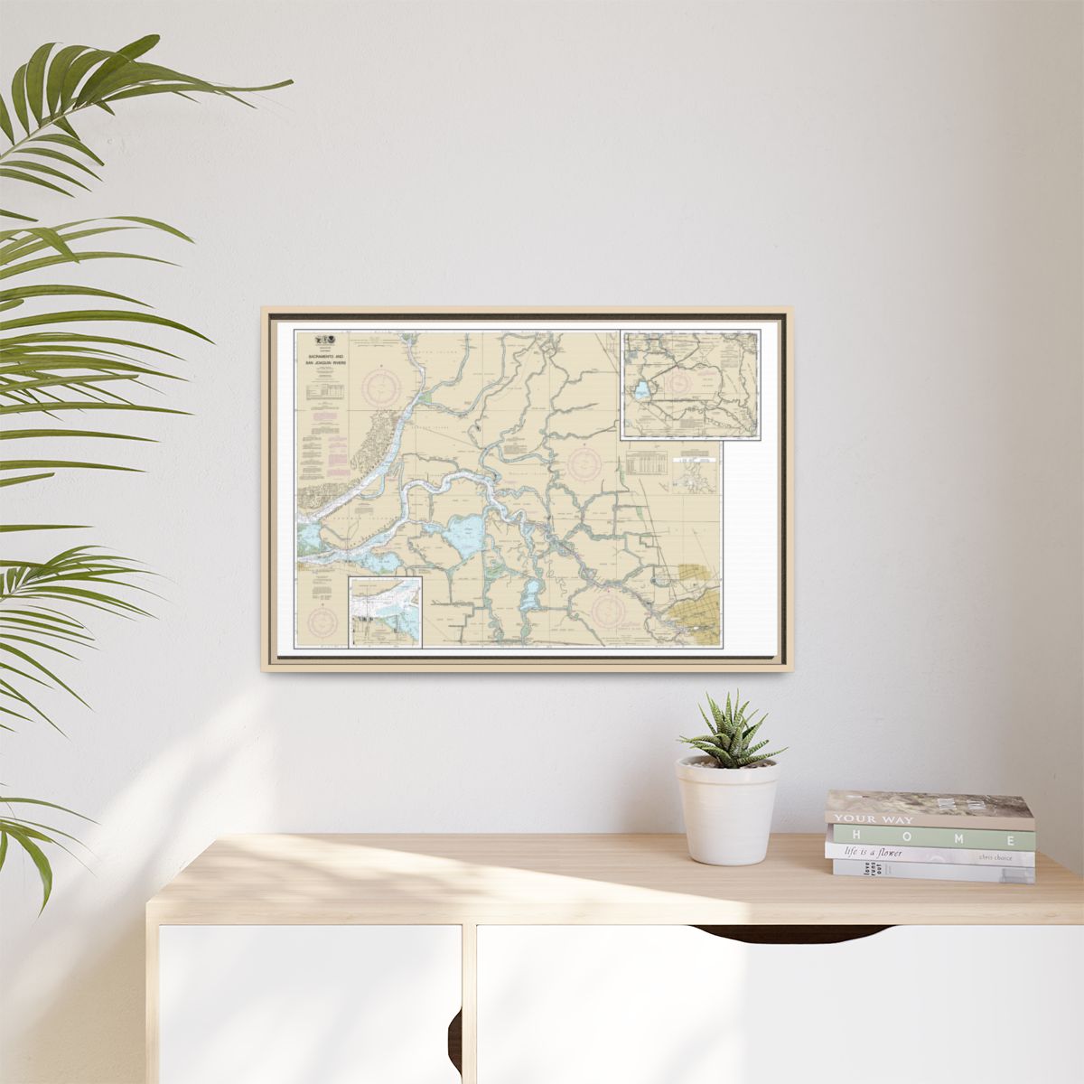 Chart 18661 Sacramento and San Joaquin Rivers Old River, Middle River and San Joaquin River extension;Sherman Island - NOAA Nautical Chart Floating Frame Canvas | 30" x 20" | 36" x 24" | 48" x 32" - Natural context-1