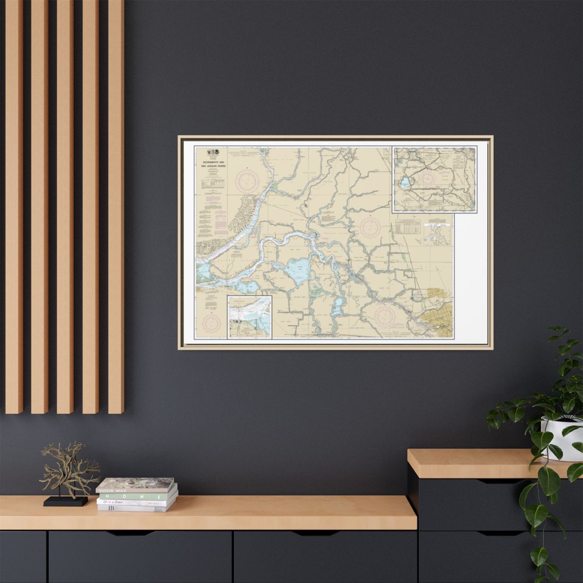 Chart 18661 Sacramento and San Joaquin Rivers Old River, Middle River and San Joaquin River extension;Sherman Island - NOAA Nautical Chart Floating Frame Canvas | 30" x 20" | 36" x 24" | 48" x 32" - Natural context-2