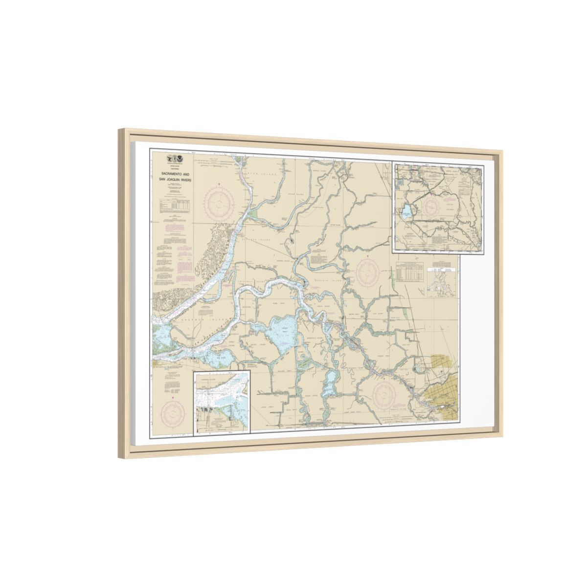 Chart 18661 Sacramento and San Joaquin Rivers Old River, Middle River and San Joaquin River extension;Sherman Island - NOAA Nautical Chart Floating Frame Canvas | 30" x 20" | 36" x 24" | 48" x 32" - Natural side