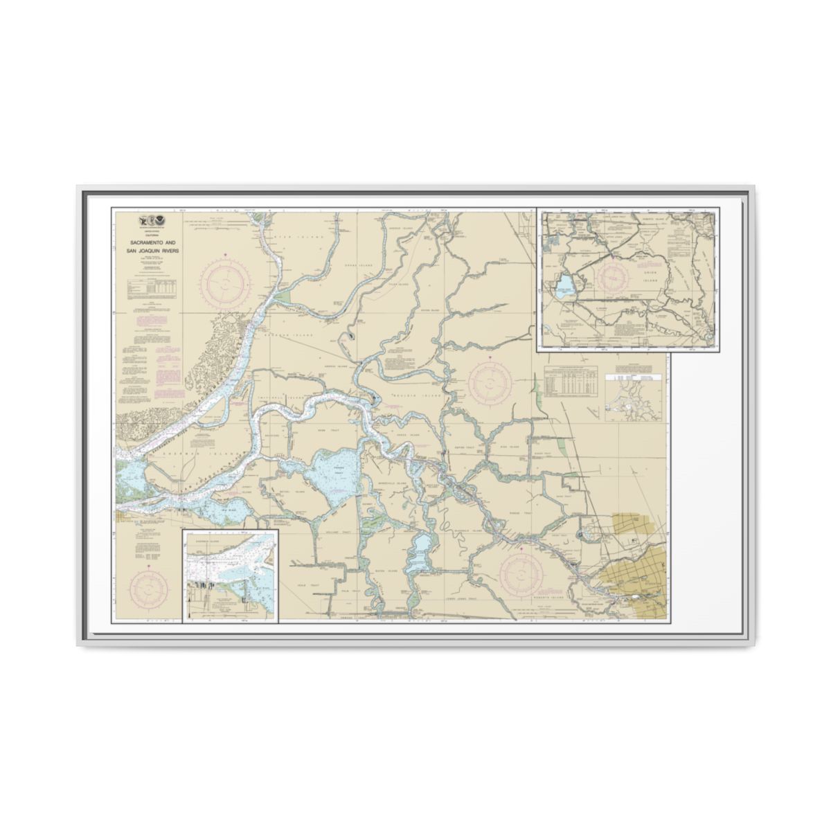 Chart 18661 Sacramento and San Joaquin Rivers Old River, Middle River and San Joaquin River extension;Sherman Island - NOAA Nautical Chart Floating Frame Canvas | 30" x 20" | 36" x 24" | 48" x 32" - White front