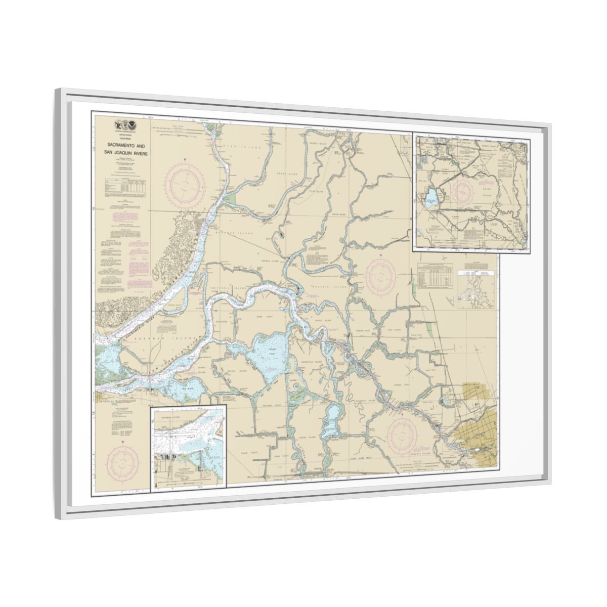 Chart 18661 Sacramento and San Joaquin Rivers Old River, Middle River and San Joaquin River extension;Sherman Island - NOAA Nautical Chart Floating Frame Canvas | 30" x 20" | 36" x 24" | 48" x 32" - White side