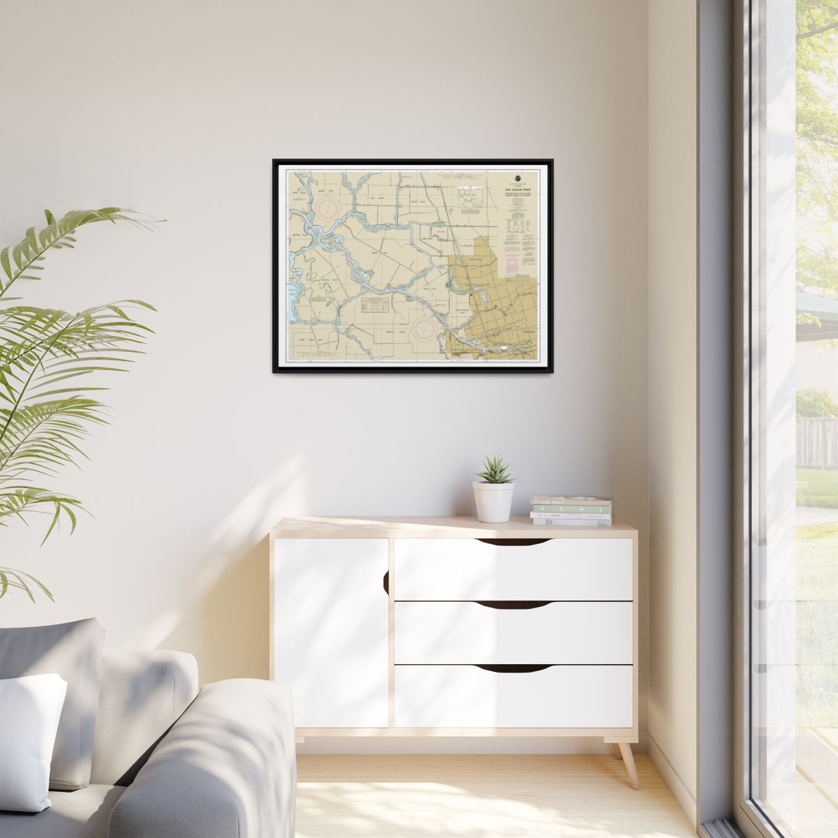 Chart 18663 San Joaquin River Stockton Deep Water Channel Medford Island to Stockton - NOAA Nautical Chart Floating Frame Canvas | 32" x 24" | 40" x 30" - Black context-1