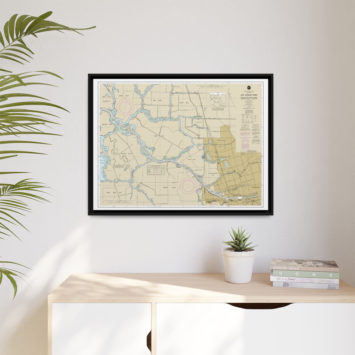 Chart 18663 San Joaquin River Stockton Deep Water Channel Medford Island to Stockton - NOAA Nautical Chart Floating Frame Canvas | 32" x 24" | 40" x 30" - Black context-1