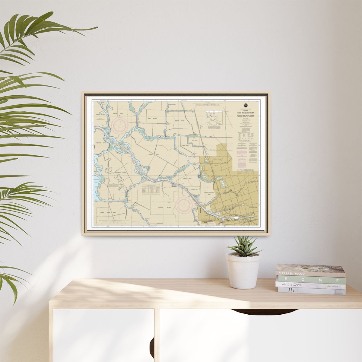 Chart 18663 San Joaquin River Stockton Deep Water Channel Medford Island to Stockton - NOAA Nautical Chart Floating Frame Canvas | 32" x 24" | 40" x 30" - Natural context-1