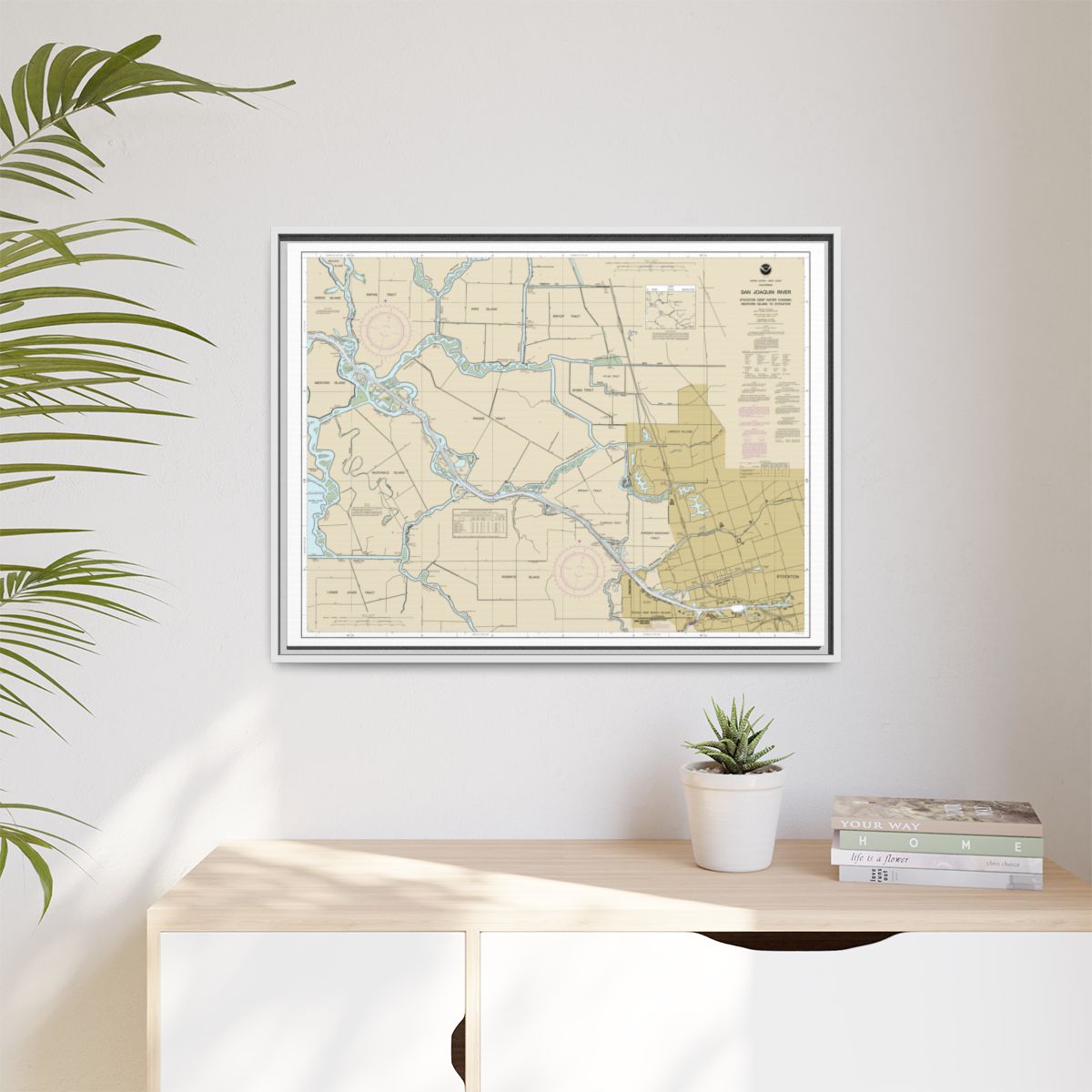 Chart 18663 San Joaquin River Stockton Deep Water Channel Medford Island to Stockton - NOAA Nautical Chart Floating Frame Canvas | 32" x 24" | 40" x 30" - White context-1