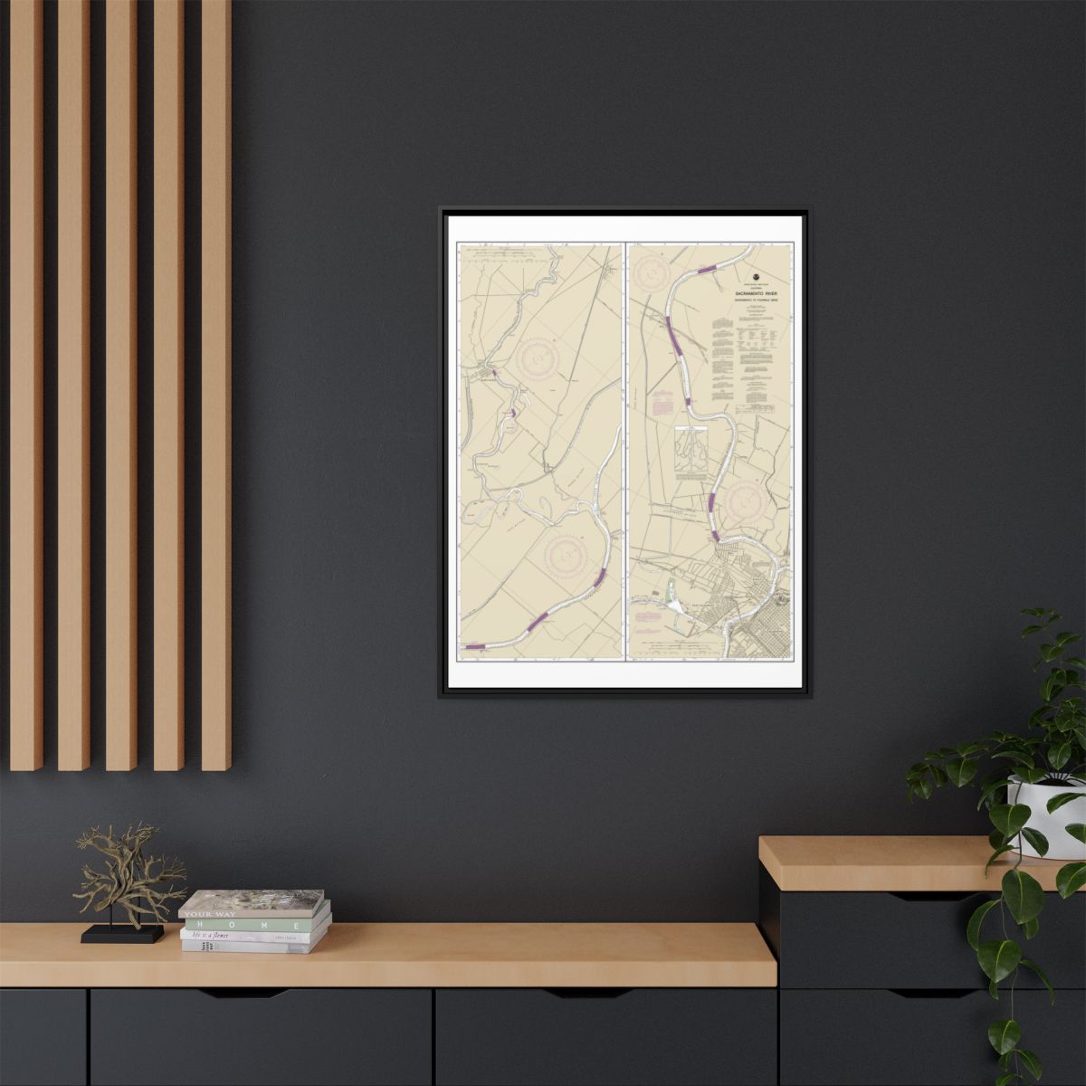 Chart 18664 Sacramento River Sacramento to Fourmile Bend - NOAA Nautical Chart Floating Frame Canvas | 24" x 32" | 30" x 40" - Black context-2
