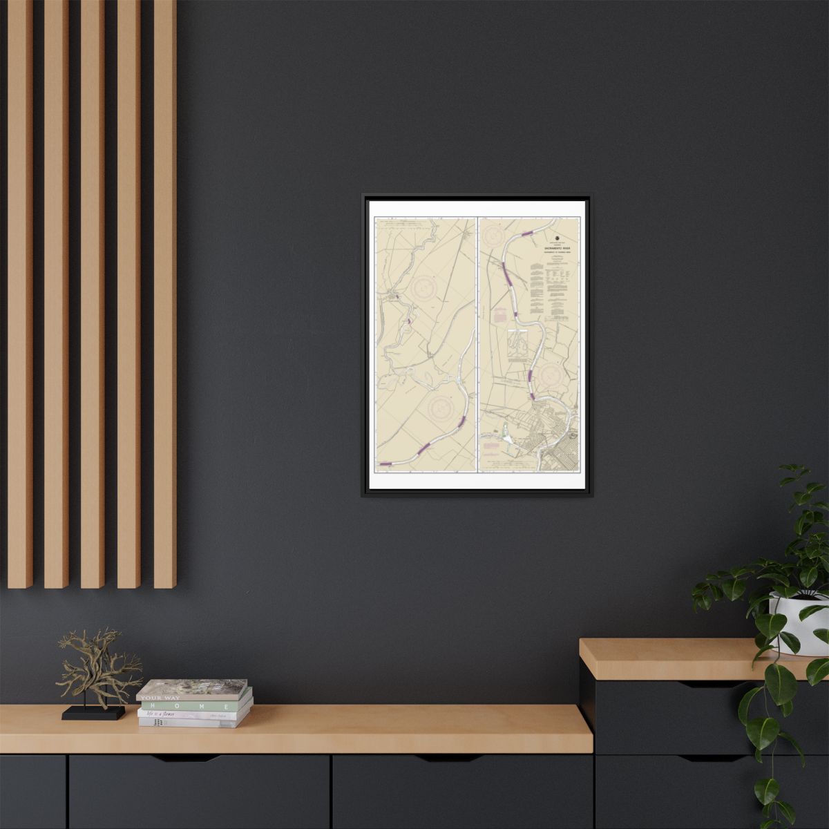 Chart 18664 Sacramento River Sacramento to Fourmile Bend - NOAA Nautical Chart Floating Frame Canvas | 24" x 32" | 30" x 40" - Black context-2