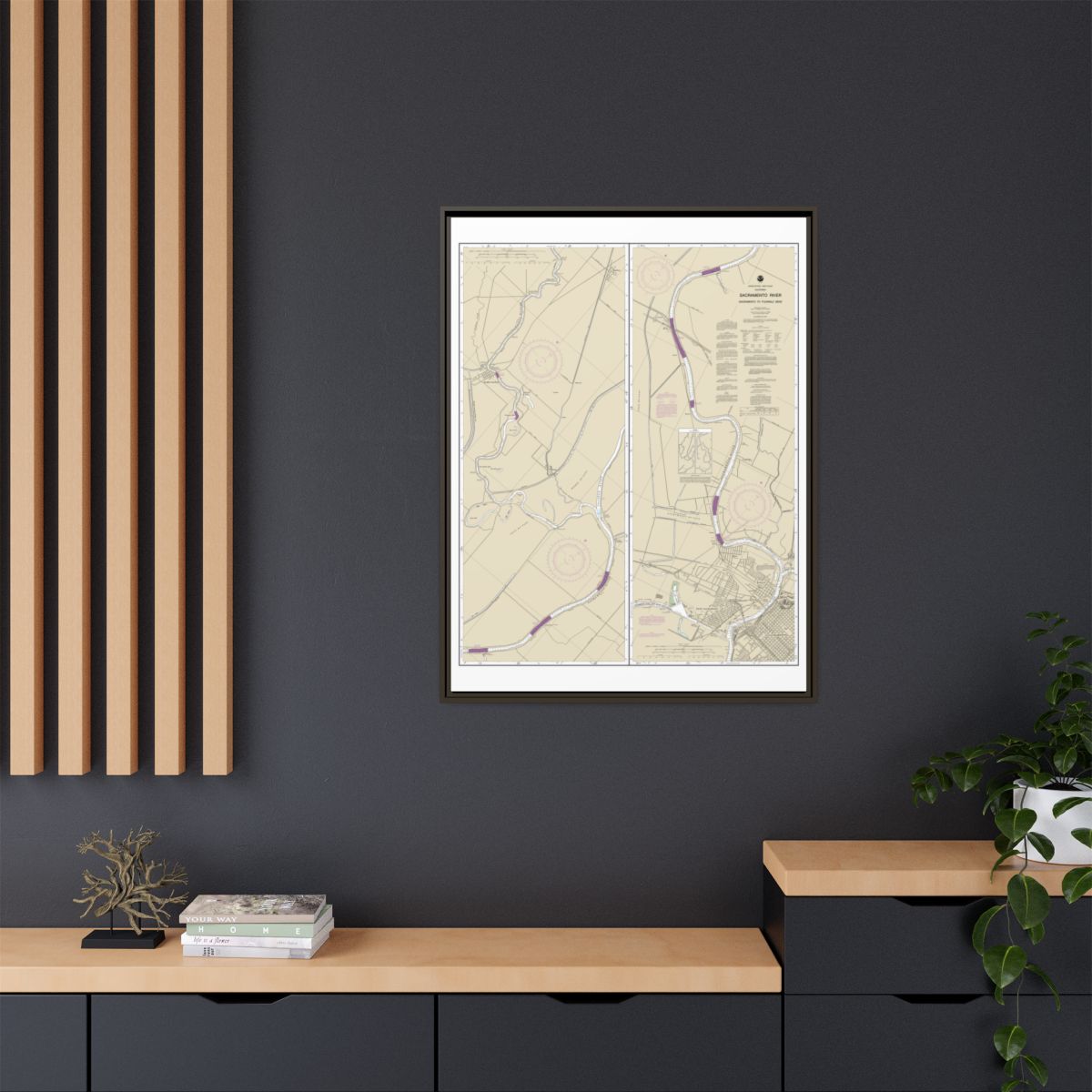 Chart 18664 Sacramento River Sacramento to Fourmile Bend - NOAA Nautical Chart Floating Frame Canvas | 24" x 32" | 30" x 40" - Espresso context-2