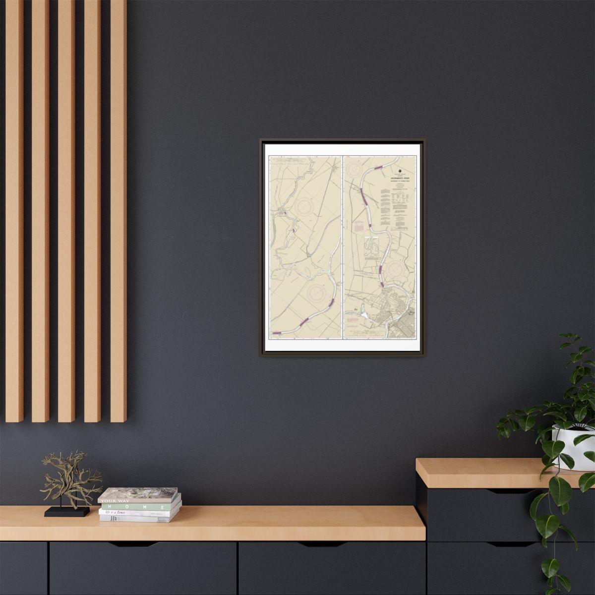 Chart 18664 Sacramento River Sacramento to Fourmile Bend - NOAA Nautical Chart Floating Frame Canvas | 24" x 32" | 30" x 40" - Espresso context-2