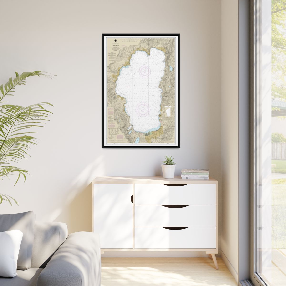 Chart 18665 Lake Tahoe - NOAA Nautical Chart Floating Frame Canvas | 20" x 30" | 24" x 36" | 32" x 48" - Black context-1