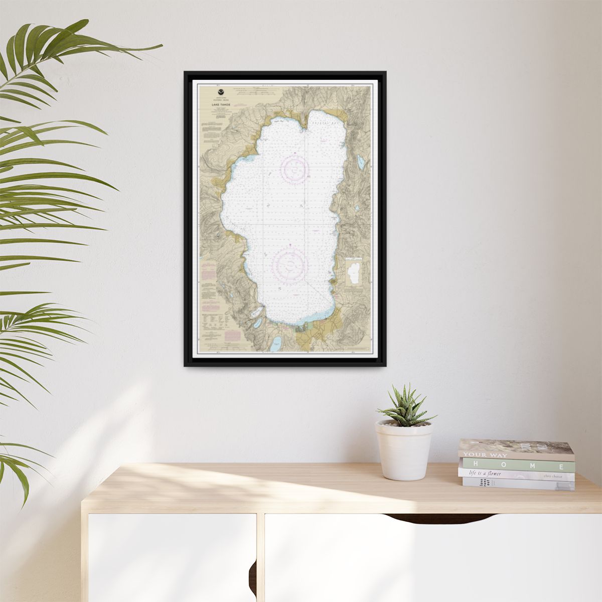 Chart 18665 Lake Tahoe - NOAA Nautical Chart Floating Frame Canvas | 20" x 30" | 24" x 36" | 32" x 48" - Black context-1