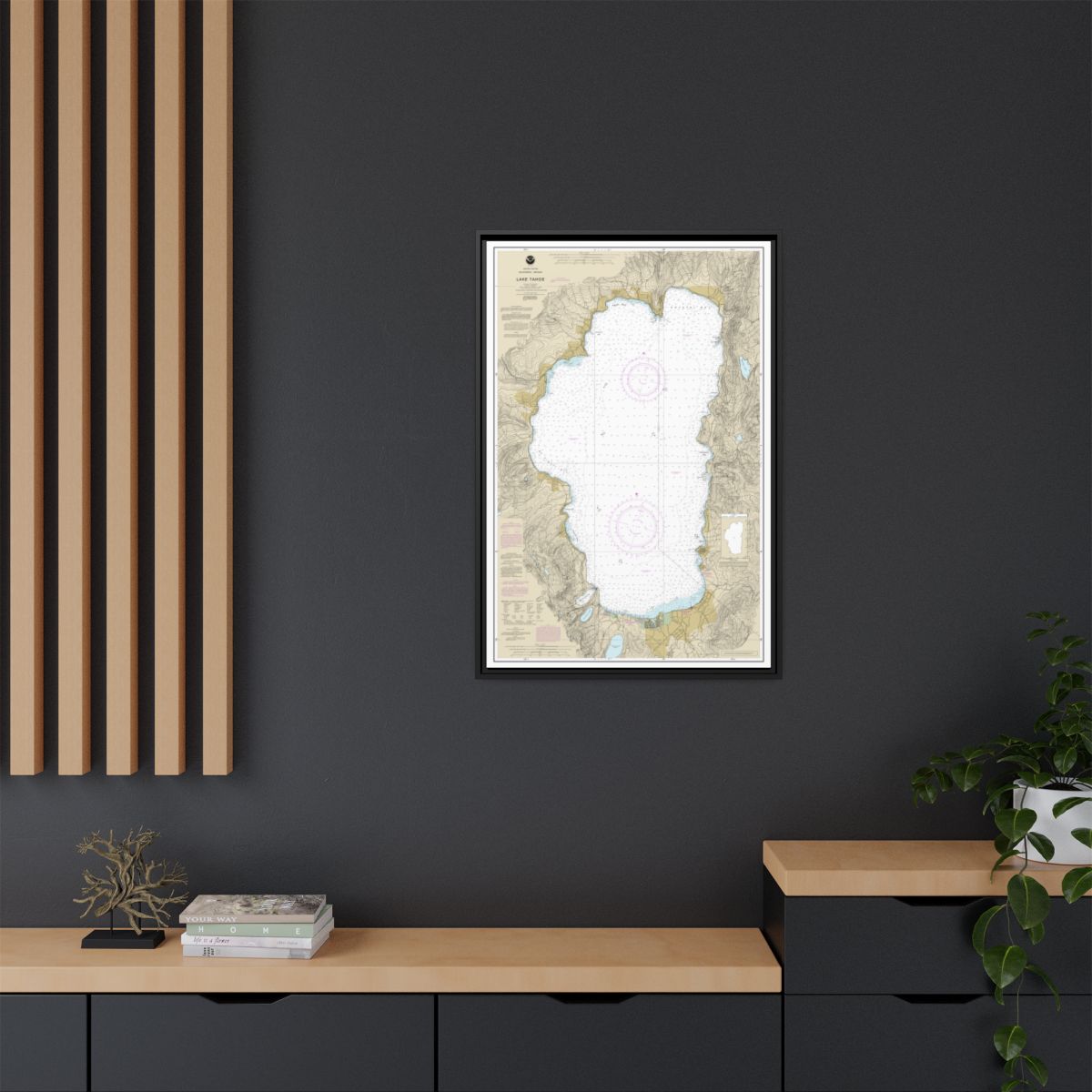 Chart 18665 Lake Tahoe - NOAA Nautical Chart Floating Frame Canvas | 20" x 30" | 24" x 36" | 32" x 48" - Black context-2