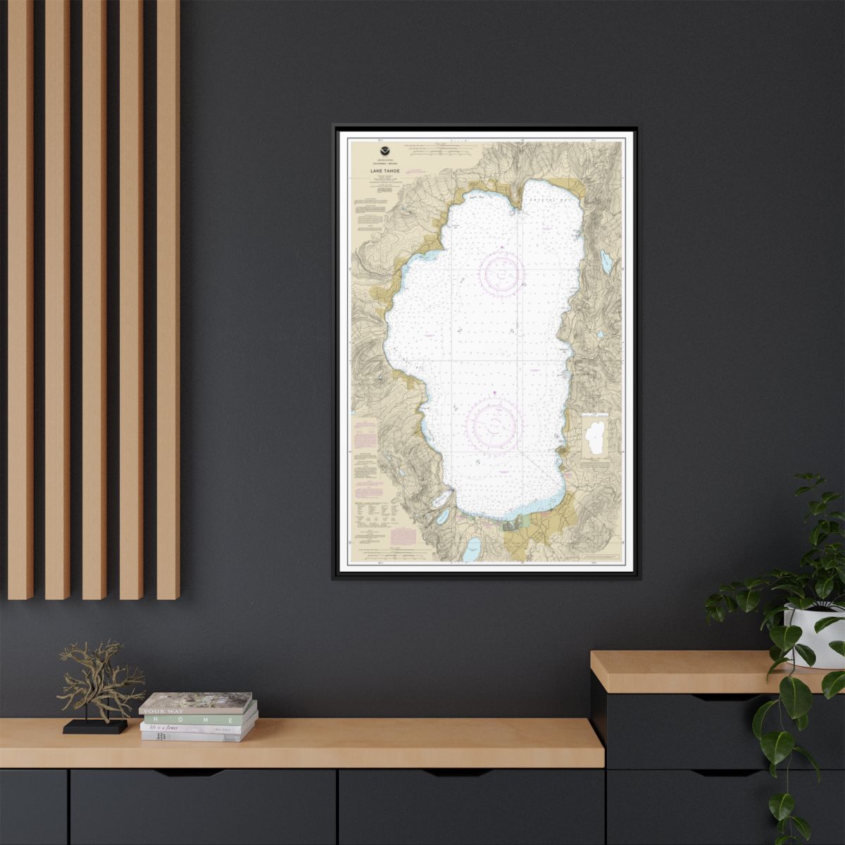 Chart 18665 Lake Tahoe - NOAA Nautical Chart Floating Frame Canvas | 20" x 30" | 24" x 36" | 32" x 48" - Black context-2