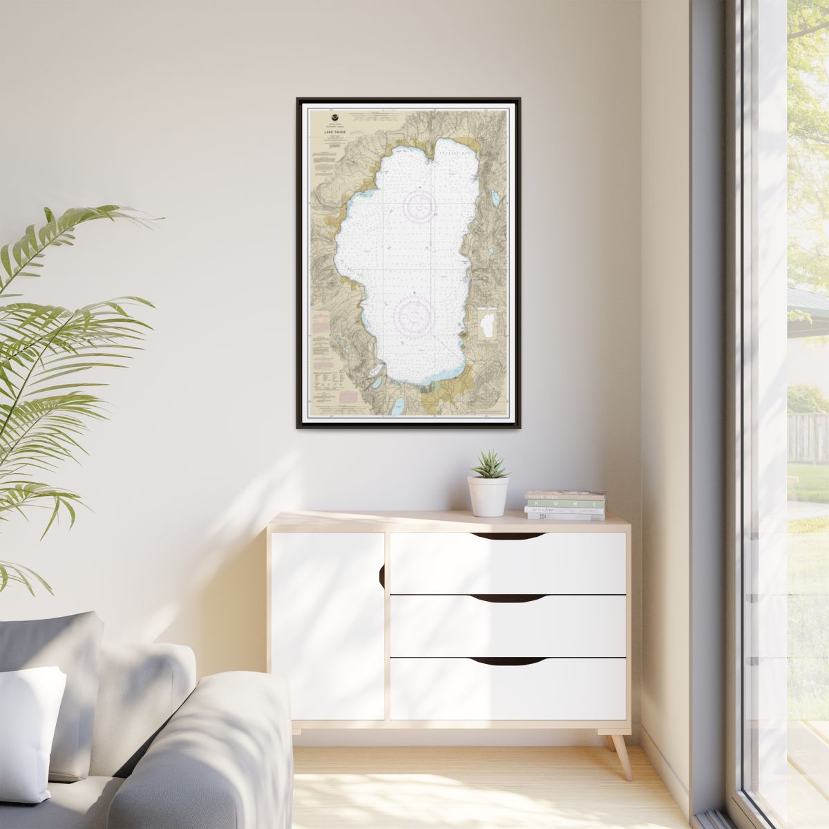Chart 18665 Lake Tahoe - NOAA Nautical Chart Floating Frame Canvas | 20" x 30" | 24" x 36" | 32" x 48" - Espresso context-1